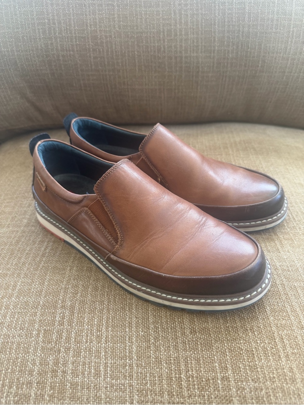 PIKOLINOS Tan and Dark Brown Leather Slip-On Loafers